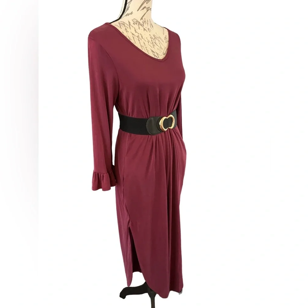 NWT Jodifl Burgundy Long sleeves Dress Boutique Size Small Pockets Midi Casual - Picture 5 of 15